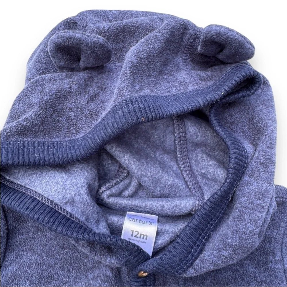 Carter's Fleece Outfit Blue 12M Raccoon Hood Footless